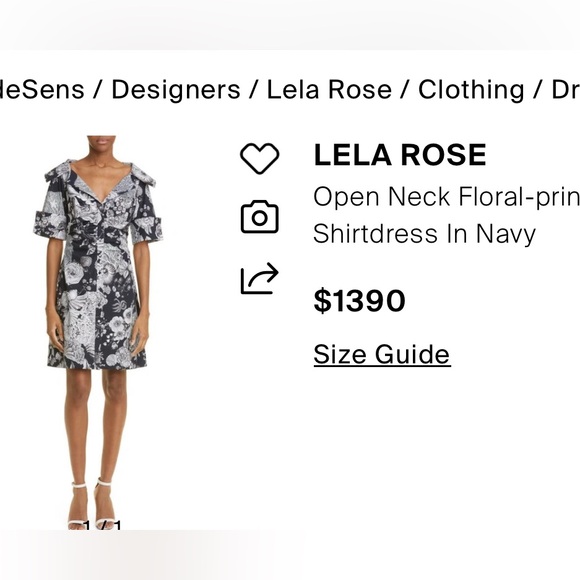 LELA ROSE OPEN NECK FLORAL-PRINT SHIRTDRESS IN NAVY, SIZE 2 - Picture 4 of 10